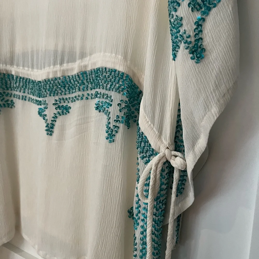 Calypso Beaded White tunic cover up - Picture 2 of 9